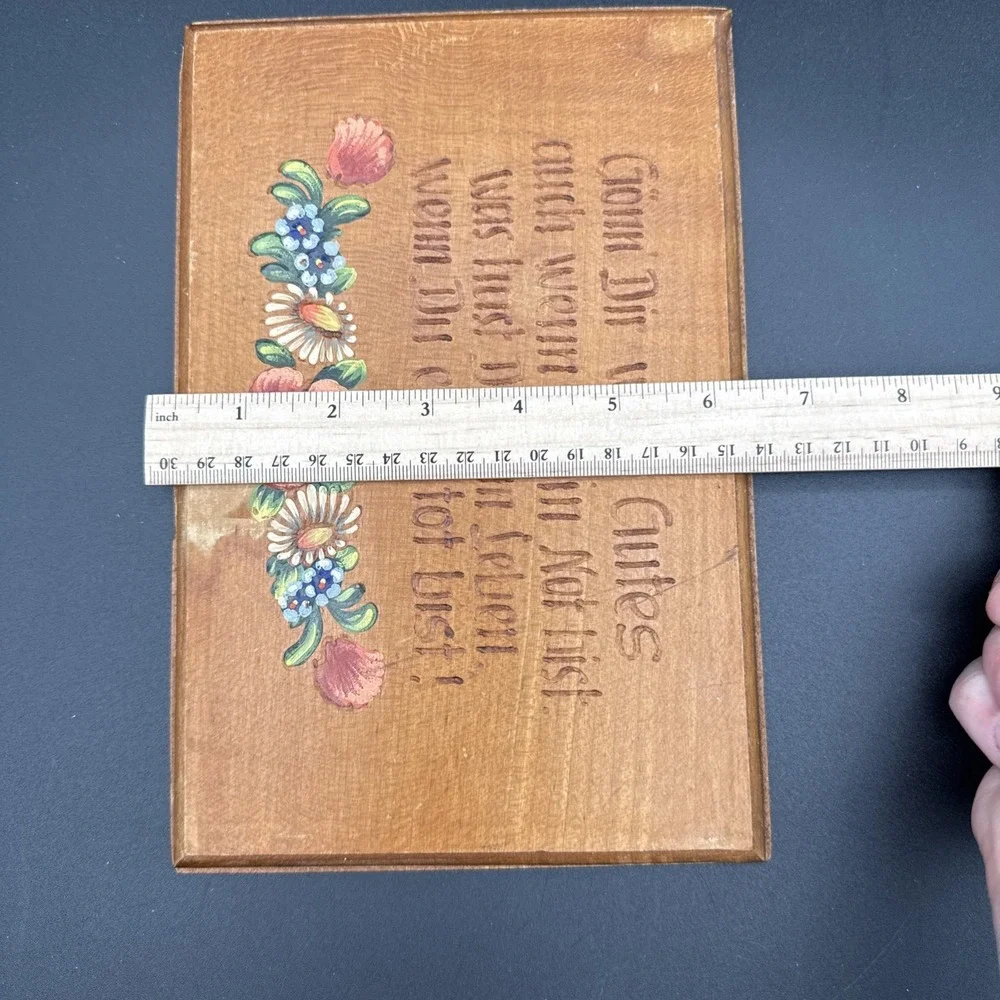 Vtg German Wooden Wall Plaque Hand Painted Flowers Folk Art Motto‎ Gönn Dir
